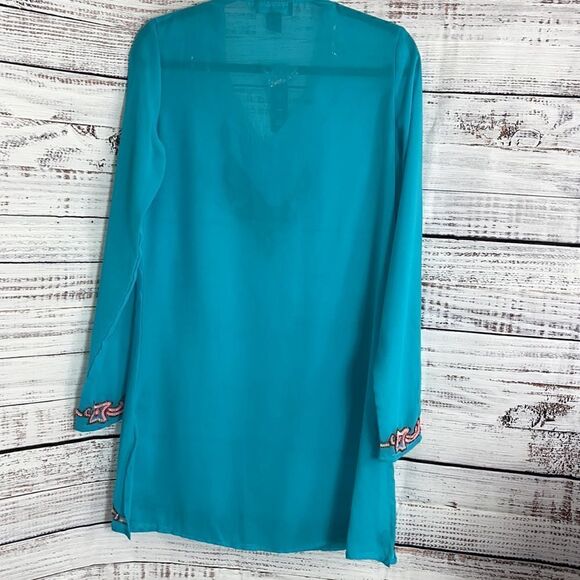 Mix nouveau Tunic Womens size Small chiffon Beaded Boho sequins Aruba Blue New - Picture 7 of 9